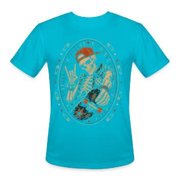 Vintage Skater Skeleton Rock Horns Halloween - Men's Moisture Wicking Performance T-Shirt - turquoise - Front - Jackson (183cm)