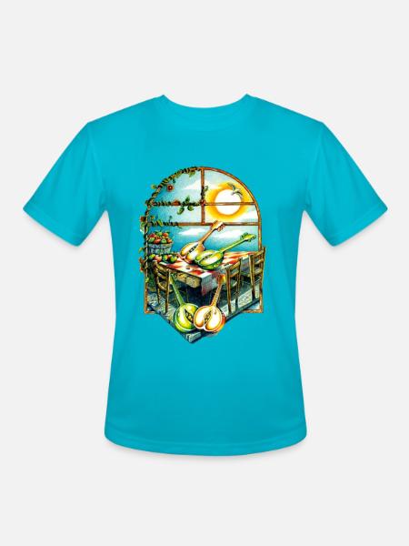 Rustic Sunrise Kitchen Scene - Men's Moisture Wicking Performance T-Shirt - turquoise