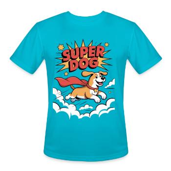 Super Dog Cape Flight - Men's Moisture Wicking Performance T-Shirt - turquoise - Front - Jackson (183cm)