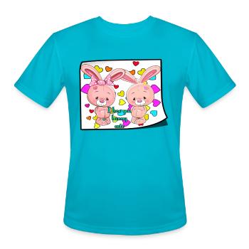 Cute Bunny Pink i love you Clip Art paper - Men's Moisture Wicking Performance T-Shirt - turquoise - Front - Jackson (183cm)