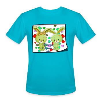 Cute Bunny Pink i love you Clip Art paper - Men's Moisture Wicking Performance T-Shirt - turquoise - Front - Jackson (183cm)