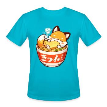 Kawaii Ramen Fox Snacking Bowl - Men's Moisture Wicking Performance T-Shirt - turquoise - Front - Jackson (183cm)