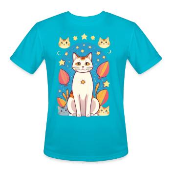 Kitty Cat - Men's Moisture Wicking Performance T-Shirt - turquoise - Front - Jackson (183cm)