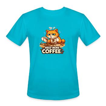 Need More Coffee Funny Cat Lover Design - Men's Moisture Wicking Performance T-Shirt - turquoise - Front - Jackson (183cm)