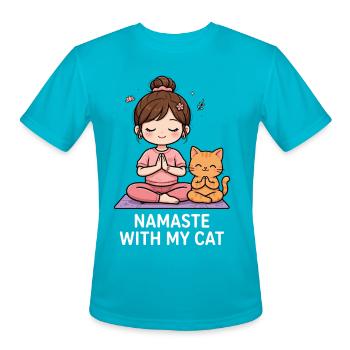 Namaste With My Cat - Men's Moisture Wicking Performance T-Shirt - turquoise - Front - Jackson (183cm)