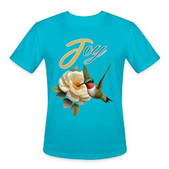 Joyful Hummingbird & Bloom - Men's Moisture Wicking Performance T-Shirt - turquoise - Front - Jackson (183cm)