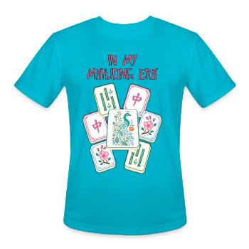 In My Mahjong Era Peacock Tile - Men's Moisture Wicking Performance T-Shirt - turquoise - Front - Jackson (183cm)