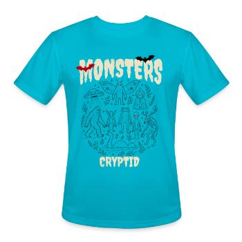 Cryptid Monster Circle Tee - Men's Moisture Wicking Performance T-Shirt - turquoise - Front - Jackson (183cm)