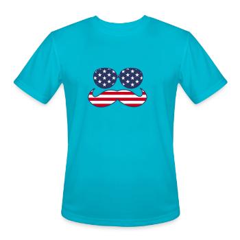 4th Of July Mustache - Men's Moisture Wicking Performance T-Shirt - turquoise - Front - Jackson (183cm)
