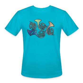 french horns - Men's Moisture Wicking Performance T-Shirt - turquoise - Front - Jackson (183cm)