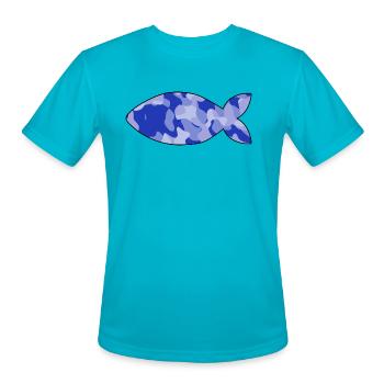 Fish blue camo - Men's Moisture Wicking Performance T-Shirt - turquoise - Front - Jackson (183cm)