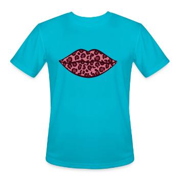 Lips Makeup Leopard Print Kiss Clip Art Purple - Men's Moisture Wicking Performance T-Shirt - turquoise - Front - Jackson (183cm)