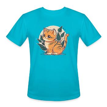 Cute Orange Stripped Kitten - Men's Moisture Wicking Performance T-Shirt - turquoise - Front - Jackson (183cm)