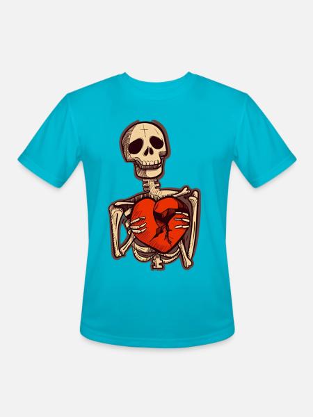 Sad Skeleton Holding Broken Heart - Men's Moisture Wicking Performance T-Shirt - turquoise