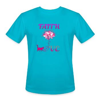 Breast Cancer Awareness Cat and Football Lover - Men's Moisture Wicking Performance T-Shirt - turquoise - Front - Jackson (183cm)
