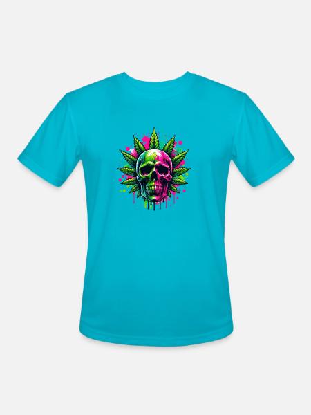 Cannabis Skull Hot Pink - Men's Moisture Wicking Performance T-Shirt - turquoise
