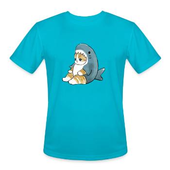 sand cat love pet cat shark shirt - Men's Moisture Wicking Performance T-Shirt - turquoise - Front - Jackson (183cm)