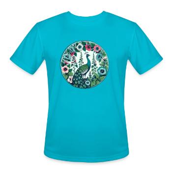 Vintage Peacock - Men's Moisture Wicking Performance T-Shirt - turquoise - Front - Jackson (183cm)