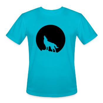 Wolf Howling Moon - Men's Moisture Wicking Performance T-Shirt - turquoise - Front - Jackson (183cm)