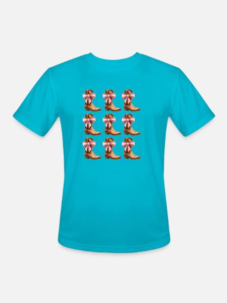 Cowgirl Boots and Pink Bows Rodeo - Men's Moisture Wicking Performance T-Shirt - turquoise