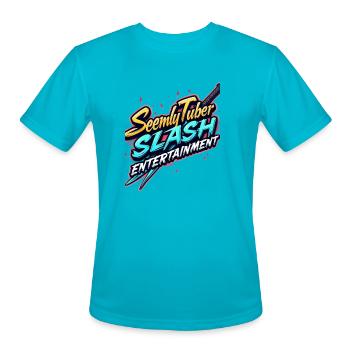 SeemlyTuber Neon Slash Logo - Men's Moisture Wicking Performance T-Shirt - turquoise - Front - Jackson (183cm)