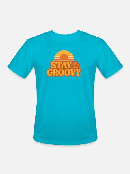 Retro Sunset Stay Groovy Graphic - Men's Moisture Wicking Performance T-Shirt - turquoise
