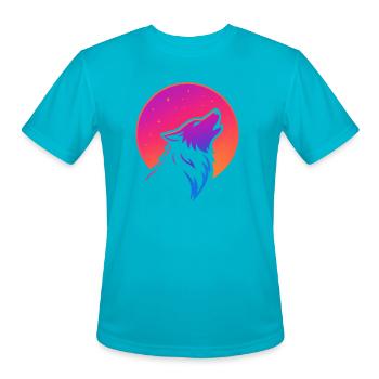 Celestial Howling Wolf Design - Men's Moisture Wicking Performance T-Shirt - turquoise - Front - Jackson (183cm)