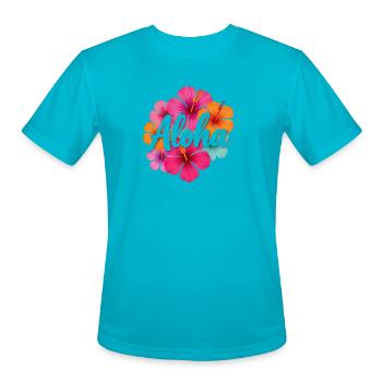 Aloha Hibiscus Hawaiian Dream Design Hawaii Vaca  - Men's Moisture Wicking Performance T-Shirt - turquoise - Front - Jackson (183cm)