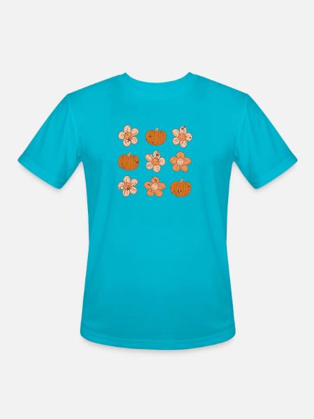 Rustic Pumpkin and Flower Pattern - Men's Moisture Wicking Performance T-Shirt - turquoise