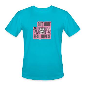 Decoupage Mantra Cut Glue Seal Repeat Cat - Men's Moisture Wicking Performance T-Shirt - turquoise - Front - Jackson (183cm)