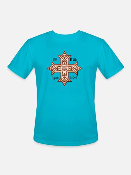 Coptic Cross Golden Icon - Men's Moisture Wicking Performance T-Shirt - turquoise