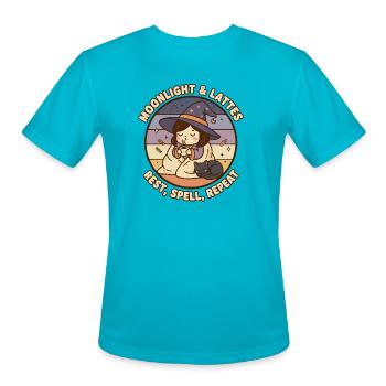 Moonlight and Lattes Witchy Coffee Halloween - Men's Moisture Wicking Performance T-Shirt - turquoise - Front - Jackson (183cm)