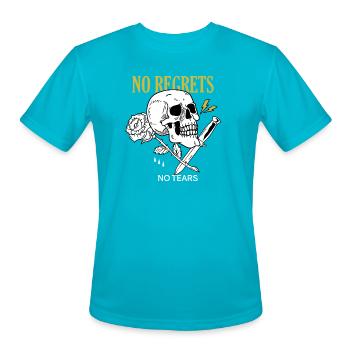 No Regrets Skull Rose - Men's Moisture Wicking Performance T-Shirt - turquoise - Front - Jackson (183cm)