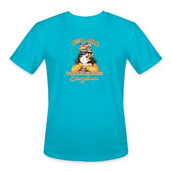 Just a Girl Who Brings Books Everywhere - Men's Moisture Wicking Performance T-Shirt - turquoise - Front - Jackson (183cm)