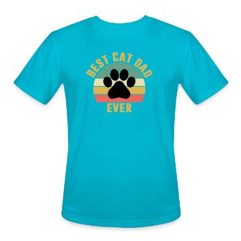 Best Cat Dad Ever Retro Shirt Funny Cat Lover Gift - Men's Moisture Wicking Performance T-Shirt - turquoise - Front - Jackson (183cm)