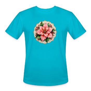 Poinsettia and Holly - Men's Moisture Wicking Performance T-Shirt - turquoise - Front - Jackson (183cm)