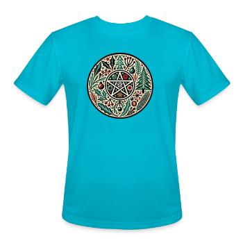 Winter Pentagram Circle with Botanicals - Men's Moisture Wicking Performance T-Shirt - turquoise - Front - Jackson (183cm)
