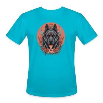 Floral Wolfdog Circle - Men's Moisture Wicking Performance T-Shirt - turquoise - Front - Jackson (183cm)