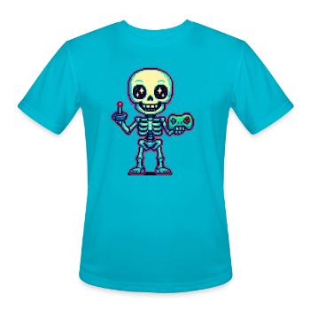 Neon Pixel Skeleton Gamer DJ - Men's Moisture Wicking Performance T-Shirt - turquoise - Front - Jackson (183cm)
