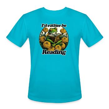 Frog Reading Among Marigolds - Men's Moisture Wicking Performance T-Shirt - turquoise - Front - Jackson (183cm)