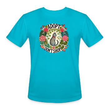 Adopt Don't Shop Cat Garden Floral - Men's Moisture Wicking Performance T-Shirt - turquoise - Front - Jackson (183cm)