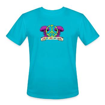 Make Love Not War Peace Sign – Hippie Retro 70s - Men's Moisture Wicking Performance T-Shirt - turquoise - Front - Jackson (183cm)