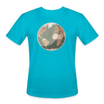 Pastel Globe Map Print - Men's Moisture Wicking Performance T-Shirt - turquoise - Front - Jackson (183cm)