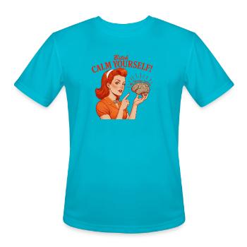 Retro Vintage Pinup Calm Your Nerves Brain - Men's Moisture Wicking Performance T-Shirt - turquoise - Front - Jackson (183cm)