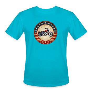 American Retro Motorcycle Emblem - Men's Moisture Wicking Performance T-Shirt - turquoise - Front - Jackson (183cm)
