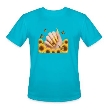 Sunflower Butterfly Nail Art - Men's Moisture Wicking Performance T-Shirt - turquoise - Front - Jackson (183cm)