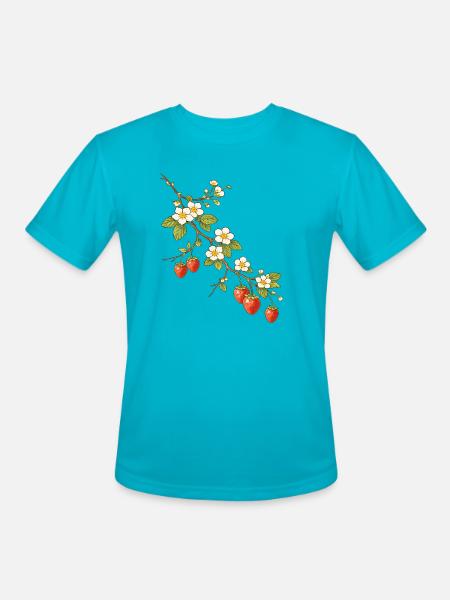 Strawberry Branch with Blossoms Illustration - Men's Moisture Wicking Performance T-Shirt - turquoise