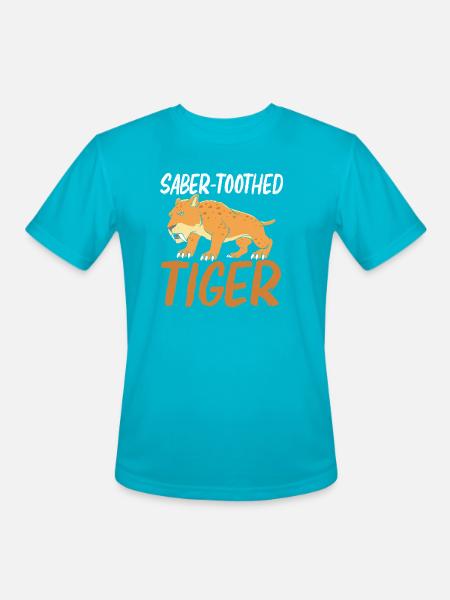 Prehistoric Smilodon Sabertooth Tiger - Men's Moisture Wicking Performance T-Shirt - turquoise