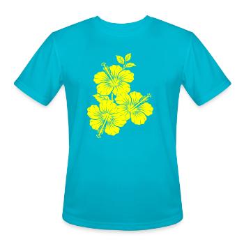 Yellow Hibiscus Triple Flower Silhouette - Men's Moisture Wicking Performance T-Shirt - turquoise - Front - Jackson (183cm)