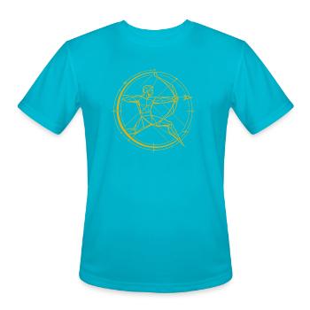 Geometric Vitruvian Circle - Men's Moisture Wicking Performance T-Shirt - turquoise - Front - Jackson (183cm)